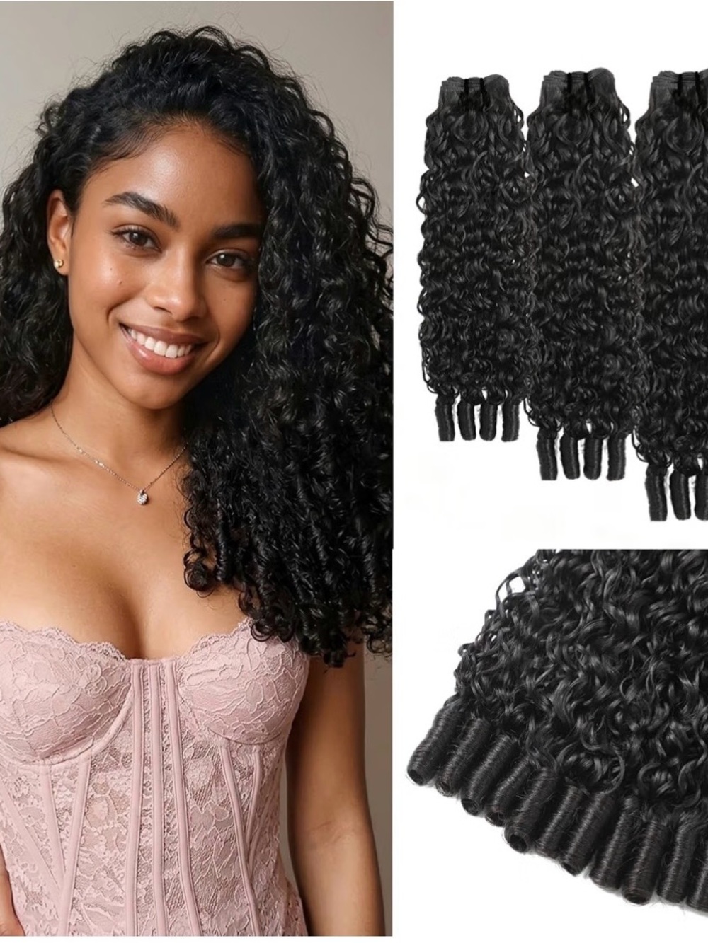 Natural Black Curly Clip-In Hair Extensions for Women - Seamless Volume